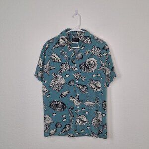 Original Use Mens Hawaiian Shirt Sz L Sea Shells Novelty Print Button Down Beach